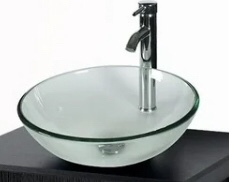 Eclife 24" Bathroom Vanity Set Tempered Glass/ Ceramic Vessel Sink Black Cabinet Mirror Combo Free-standing clear round sink