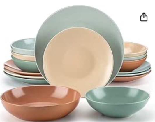 vancasso Sabine Dinnerware Sets, 16 Pieces Stoneware Round Plates and Bowls Set, Semi-matte Dishes Set Service for 4, Dishwasher and Microwave Safe, Multicolor