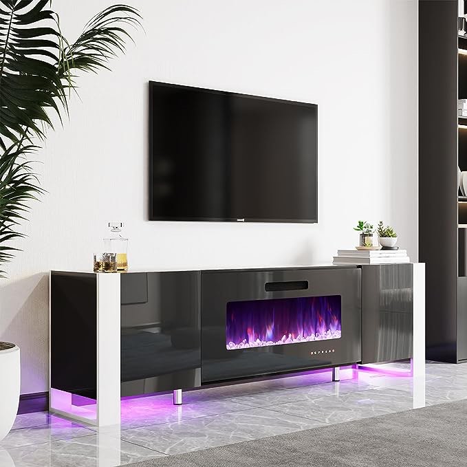 Amerlife Black Tv Stand With Fireplace(similar to stock photo)(incomplete unknown number of boxes)