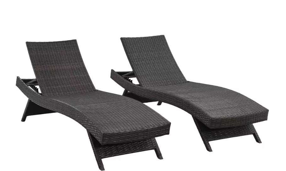 Brown All-Weather Adjustable Resin Outdoor Patio Chaise Lounger (Set of 2)