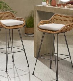 Outdoor Wicker Barstools With Cushions (Set Of 2)