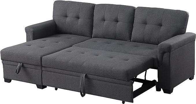 Sleeper Sectional Sofa with Storage Chaise, Dark. Gray(similar to stock photo)(incomplete box 2/3 only)