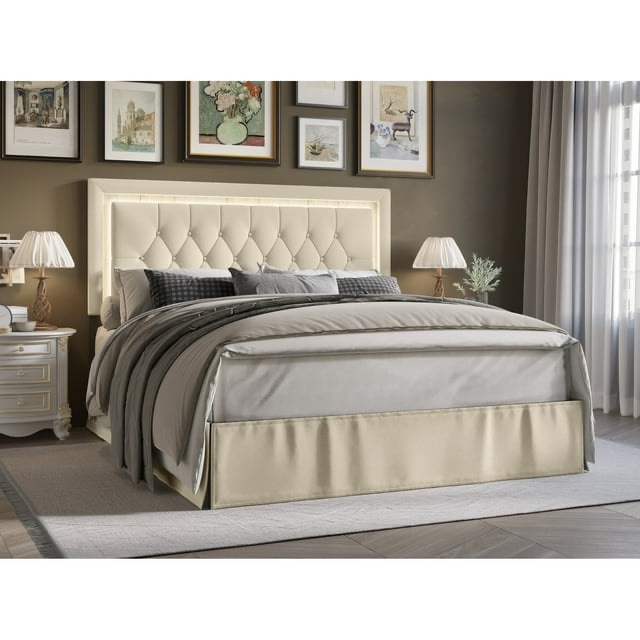 Gianna Tufted Upholstered Platform Bed Warm Grey - King