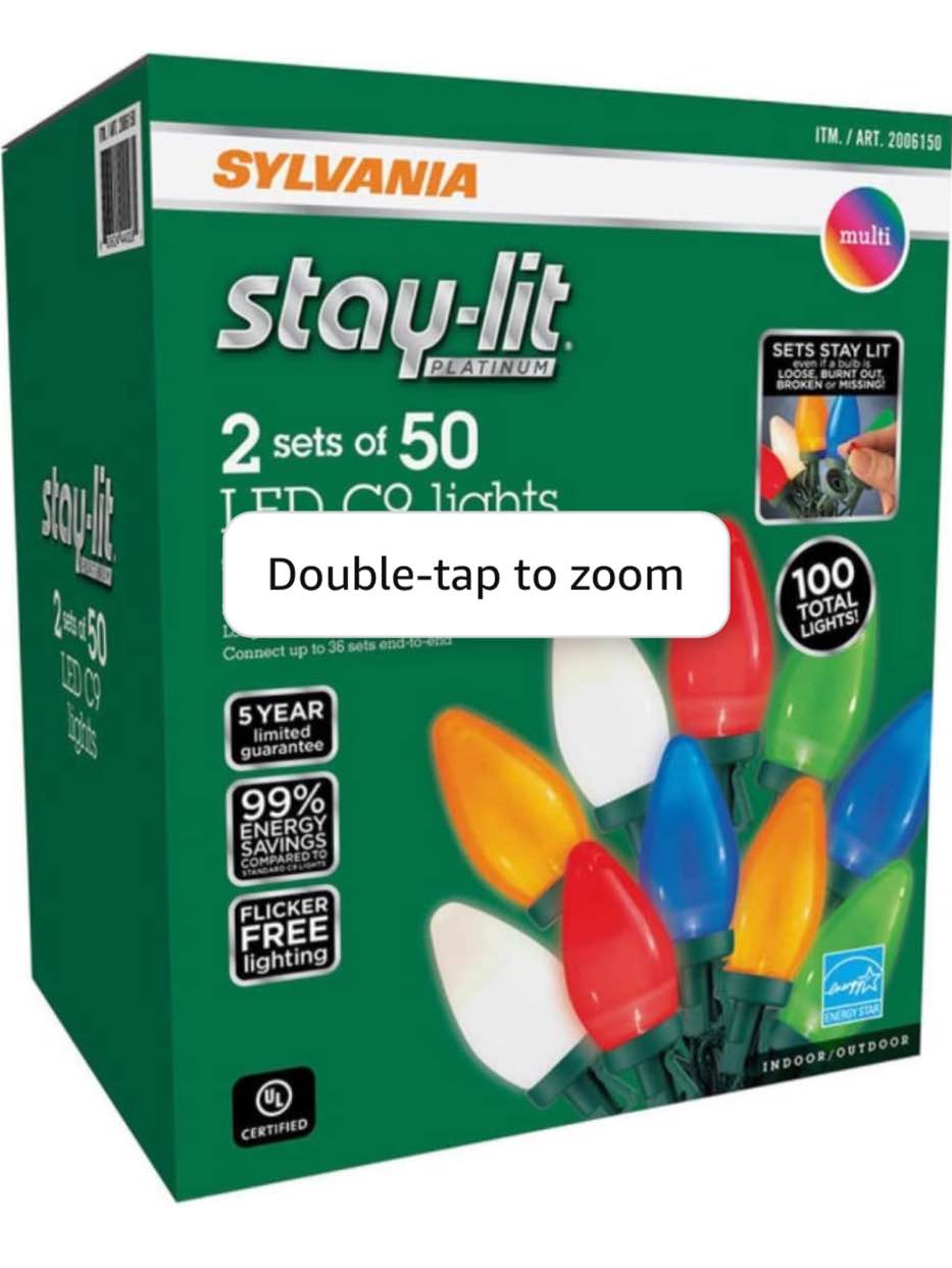 SYLVANIA Stay-Lit Platinum LED C9 String Lights, 2 Sets of 50, Indoor / Outdoor