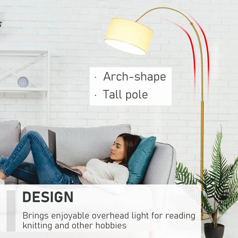 HOMCOM Stylish 6FT Arch Shape Floor Lamp with Flexible Lampshade Metal Round Base