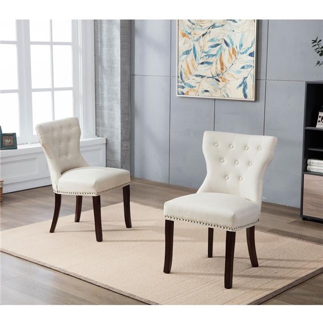 Orora Dec OW-LSS8097C-BEIGE Mid Back Button-Tufted Fabric Dining Side Chair, Beige 