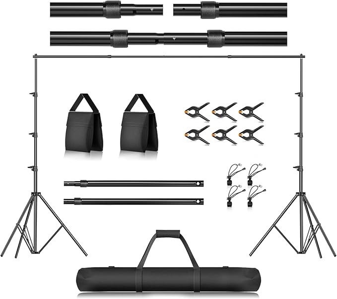 Emart Triple Crossbar 10 ft Wide 8.5 ft Height Backdrop Stand, Photo Video Studio Heavy Duty Adjustable Photography Muslin Background Support System Kit - 3 in 1 Multi Backdrop Stand