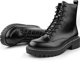 ICHIGO Womens Fashion Ankle Booties Casual 8-Eye Side Zipper Lace Up Combat Boots