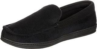 Isotoner Mens Microterry And Waffle Travis Moccasin Slippers With Memory Foam Insole And Durable Rubber Outsole