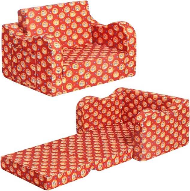 MOMCAUWEX Teddy Bear Kids Sofa 2-in-1 Kids Couch Food Out, Convertible Sofa To Bed For Girls And Boys