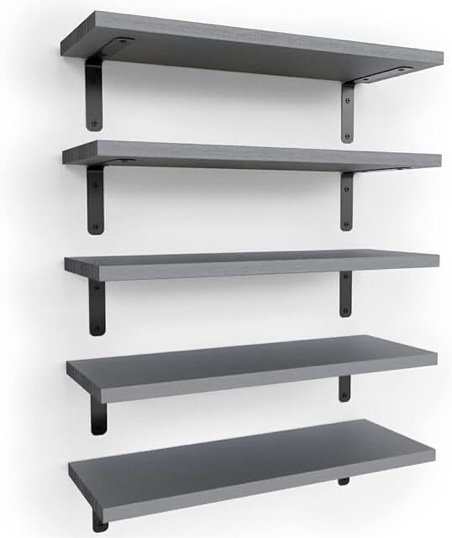 RICHER HOUSE Rustic Wood Bathroom Shelves Set Of 5 Gray