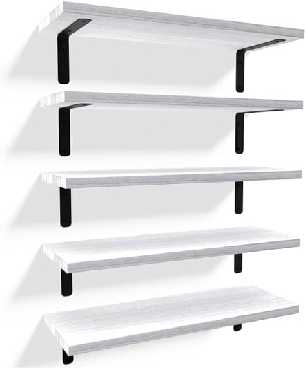 RICHER HOUSE Floating Wall Shelves Rustic Wood Bathroom Shelves Set Of 5  White