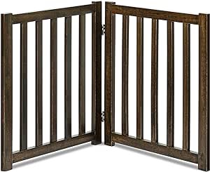 LZRS Solid Hardwood Freestanding Pet Gate,Wooden Dog Gates for Doorways,Nature Wood Dog Gates for The House,Dog Gate for Stairs,Freestanding Indoor Gate Safety Fence,Walnut,24" Height-2 Panels