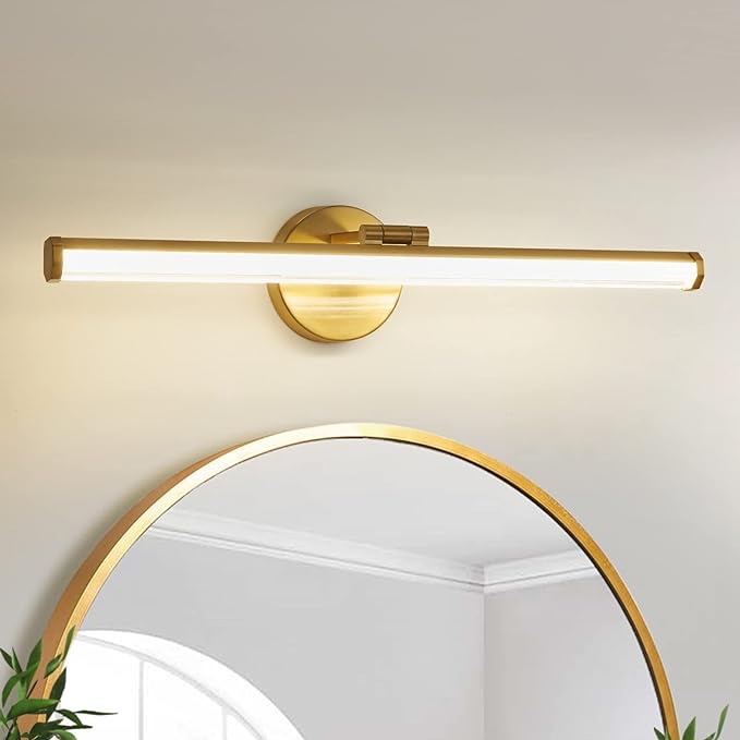 KAISITE Gold Bathroom Vanity Light 22IN Modern Bathroom Light Fixture Dimmable LED Vanity Lighting Fixture Angle Adjustable 18W 3000K Bath Vanity Light Bar Over Mirror