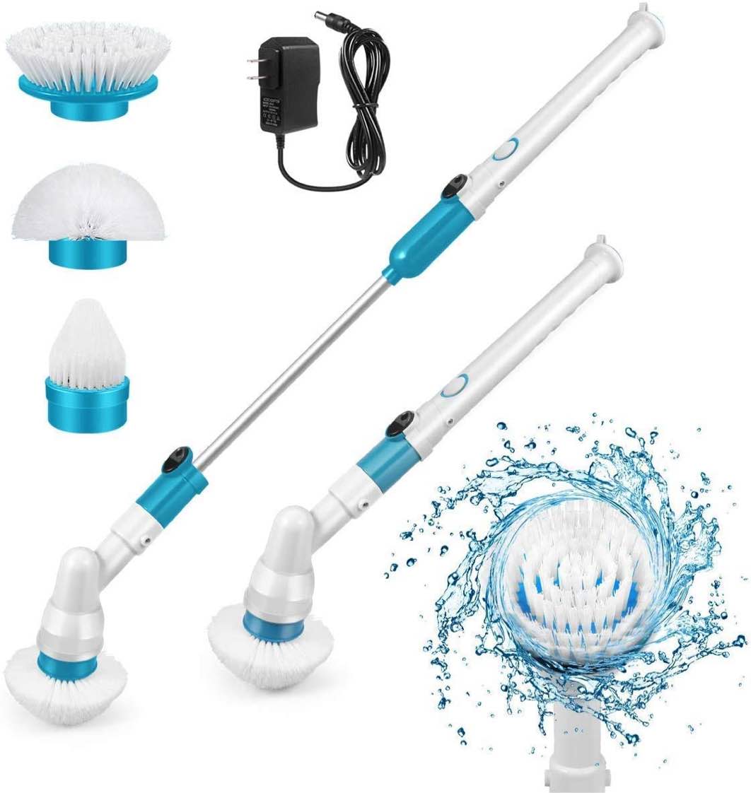 MOVSOU Electric Spin Scrubber Cordless Power Cleaning Brush with 3 Replaceable Brush Heads Adjustable Extension Arm Shower Scrubber for Bathroom Tub Floor Tile