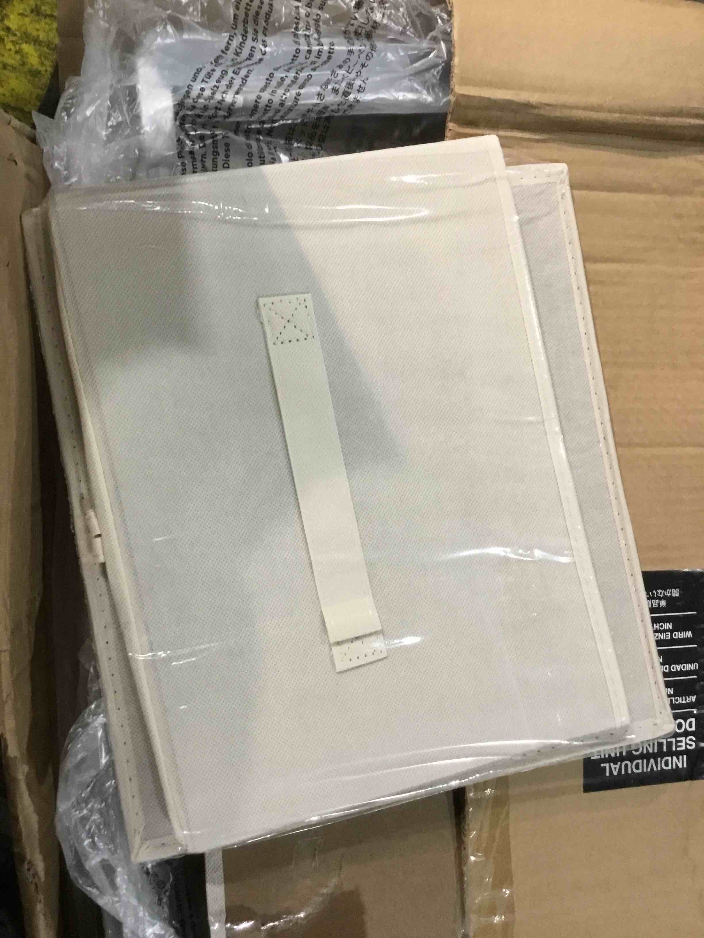 Five drawer, storage unit fabric, beige, and white