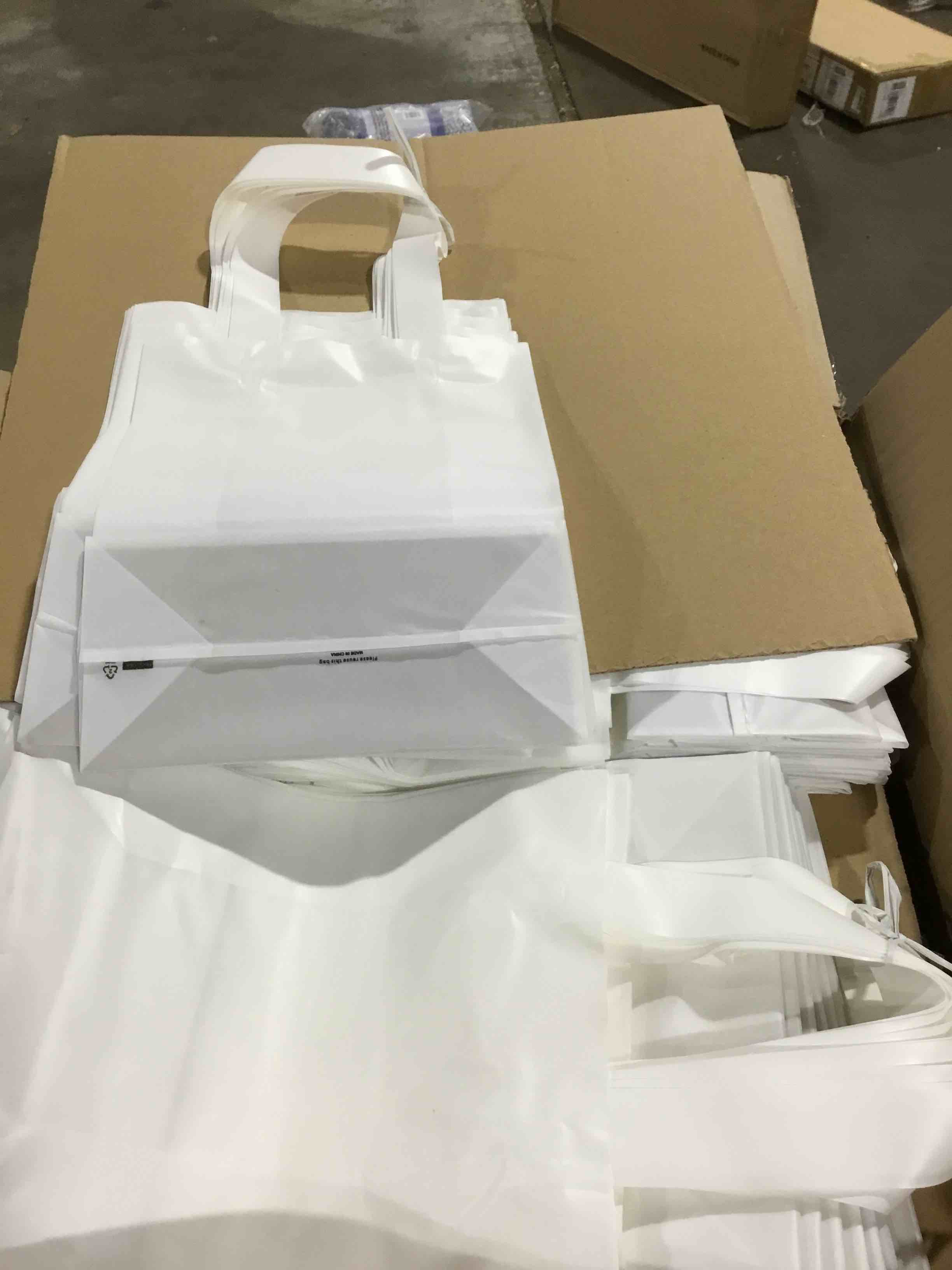 Item number 268–0 80410–90 8 x 4 x 10 x 4 imprint name unprinted white flex loop handle bags, 250 pieces