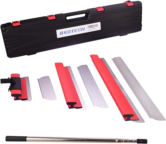 BXGTECH Drywall Tools Skimming Blade with Extension Handle - 12", 20" & 32" Blades with 2 Pack 0.3 mm Blades, Construction Tools End Caps, Wall-Board with Outer Box in Red