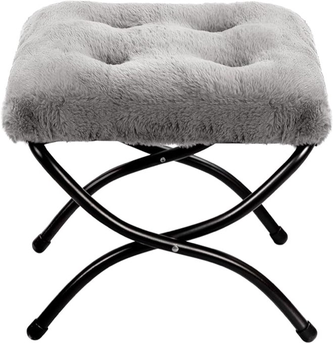 HollyHOME 15"(H) Folding Footrest Stool, Upholstered Small Foldable Ottoman, Accent Padded Sofa Foot Stool for Lazy Chair, Metal Frame Portable Foot Rest Ottoman for Home, Living Room, Bedroom, Grey