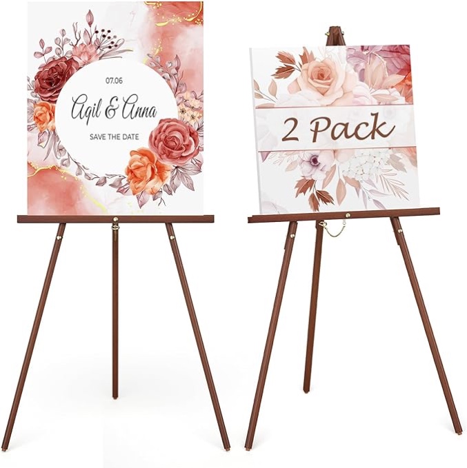 abitcha Art Easel Wooden Stand - 63" Portable Tripod Display Artist Easel - Adjustable Floor Wood Poster Stand for Wedding, Painting, Drawing, Display Show, Brown 2pack