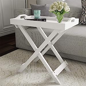 Lavish Home Display and Home Accent Table with Removable Tray Top (White)