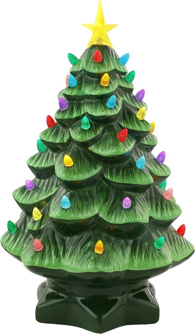 Mr. Christmas Nostalgic Ceramic Christmas Tree with LED Lights Indoor Decoration, Green