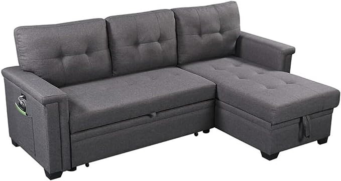 (incomplete 3 of 3)Lilola Home Reversible Sleeper Sectional Sofa with Storage Chaise and Pocket, Dark Gray