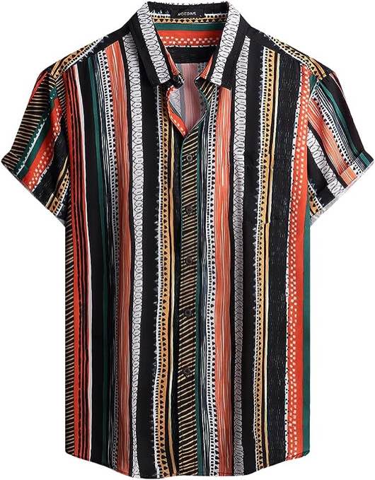 Size M MCEDAR Mens Casual Button Down Shirts Short Sleeve Striped Summer Vintage Beach Vacation Shirt 21025-M