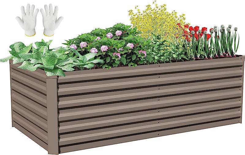 sonfily metal raised garden bed brown