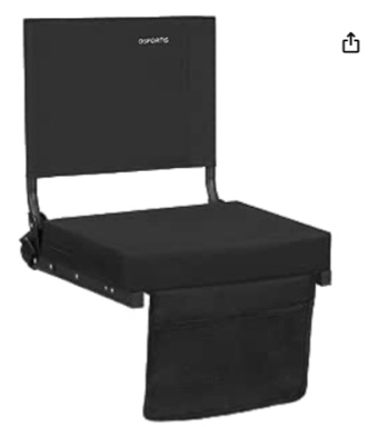 OSPORTIS Stadium Seats for Bleachers with Back Support, Bleacher Seats with Backs and Cushion, Wide Padded Portable Stadium Seats Chairs with Backs and Shoulder Strap, Black, 2 Pack