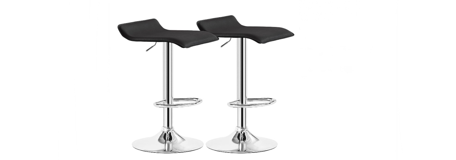 VECELO Bar Stools Set of 2, Counter Bar Stools with Swivel Bar and Adjustable Height, Modern PVC Barstools Bar Chairs for Kitchen/Bar/Dining Room/Living Room/Party, Black