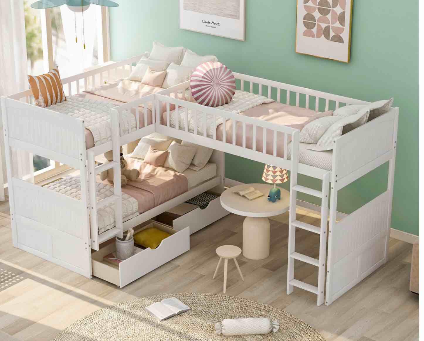 Twin Size Bunk Bed With A Loft Bed Attached, With Two Drawers, White
