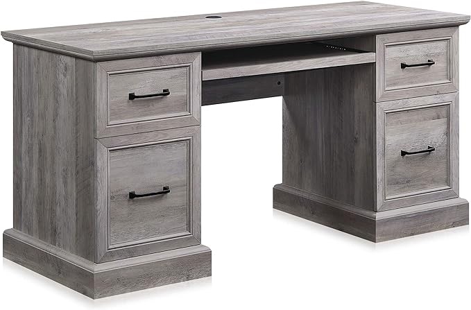 BELLEZE 62 Inch Executive Home Office Computer Desk Table with Two Storage Drawers, Two File Drawers, Slideout Keyboard, and Mouse Shelf - Rhudi (Gray Wash)(incomplete box 2/2)