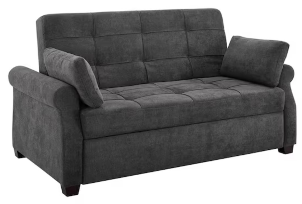 Harrington 37.6 in. Grey Polyester 2-Seater Convertible Tuxedo Sofa with Round Arms