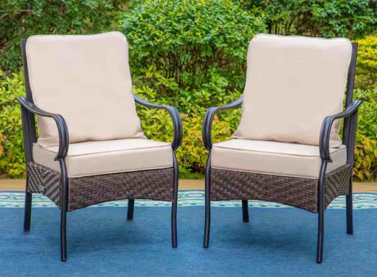 Black Metal Frame Outdoor Dining Chair with Beige Cushions