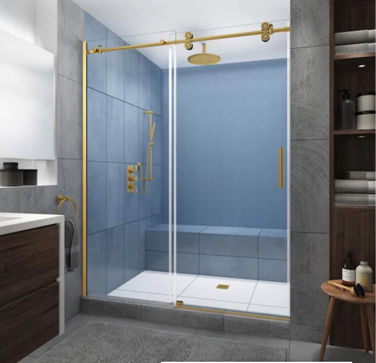 Langham XL 56 in. - 60 in. x 80 in. Frameless Sliding Shower Door with StarCast Clear Glass in Brushed Gold, Right Hand(incomplete)