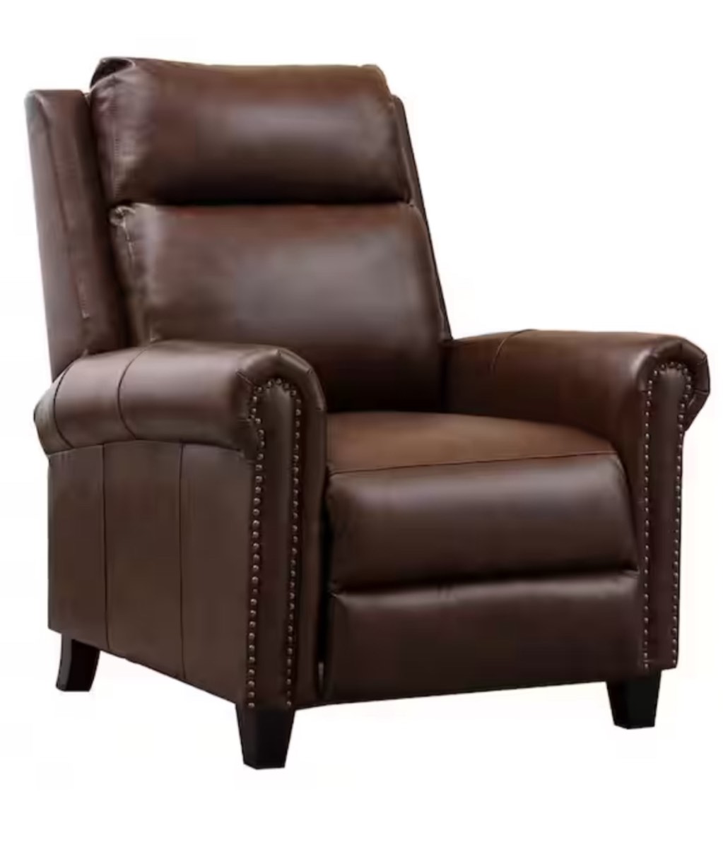 Brown Classic Genuine Leather Push Back Recliner Chair
