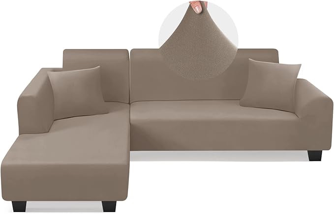 Sectional Couch Covers L Shape Sofa Covers Super Stretch 2pcs Sofa Slipcovers for 3 + 3 Seaters Sectional Chaise Slipcover with 2pcs Pillow Covers for Pets Kids, Taupe