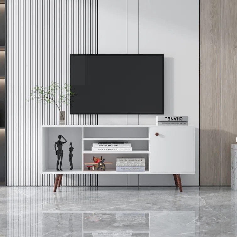 Cumi Mid-Century TV Stand for TVs up to 55", Retro TV Console, Entertainment Cabinet with Shelves