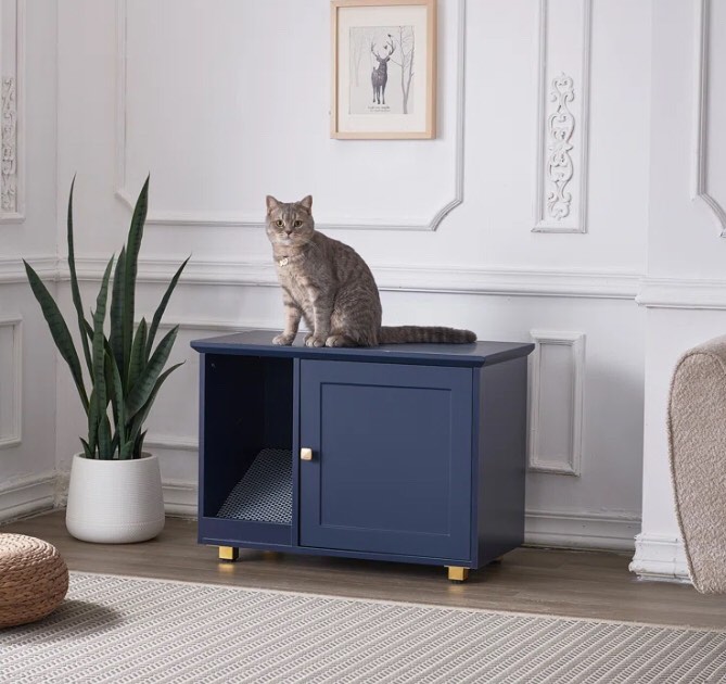 18" Blue Modern Cat Litter Box Enclosure Furniture Hidden