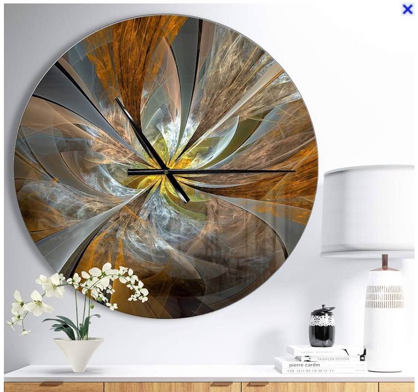 Symmetrical Yellow Fractal Flower - Modern wall clock
