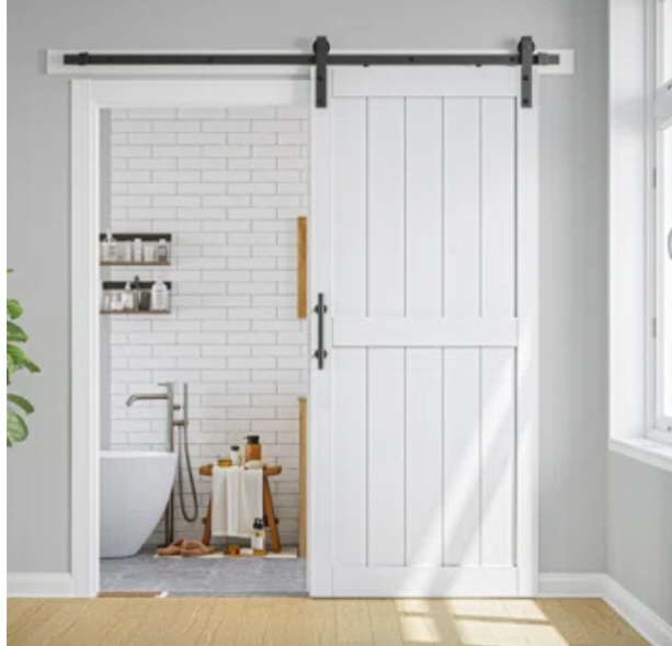 Paneled White Six Paneled Barn Door with Installation Hardware Kit