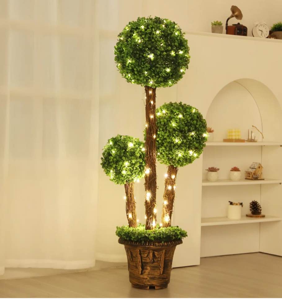 48'' Faux Boxwood Topiary in Pot with String Light
