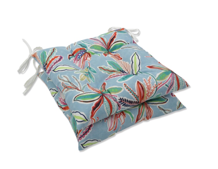 Pillow Perfect Bright Floral Indoor/Outdoor Chair Seat Cushion with Ties, Tufted, Weather, and Fade Resistant
