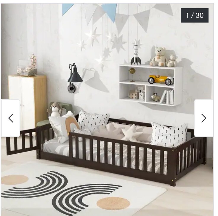 Floor Platform Bed with Fence and Door