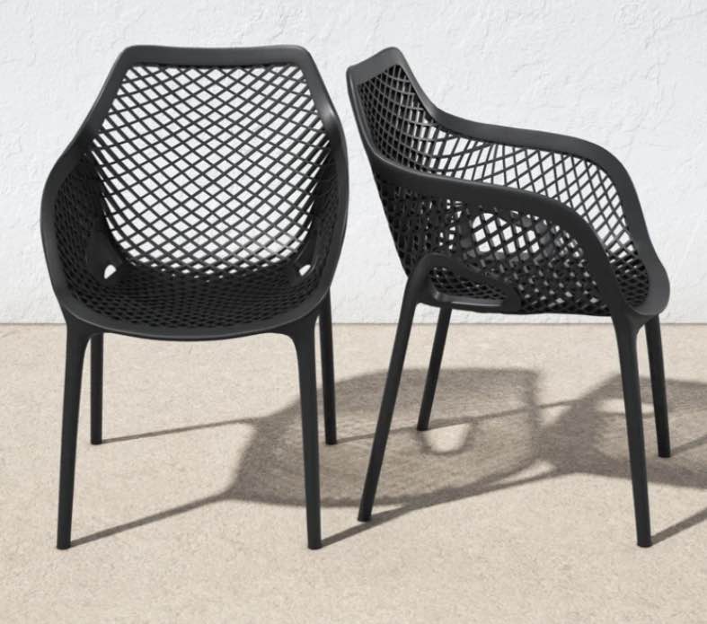 Black Farrah Stacking Patio Dining Armchair (Set of 2)