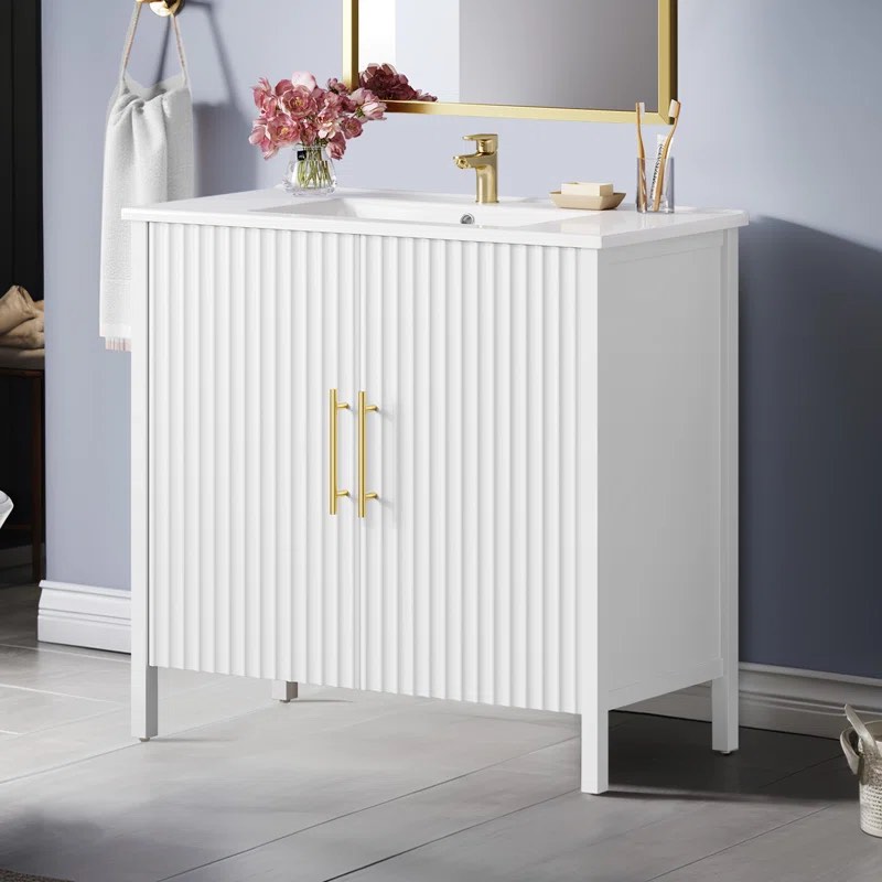 Newsoms 35'' Free Standing Bathroom Vanity with Ceramic Top