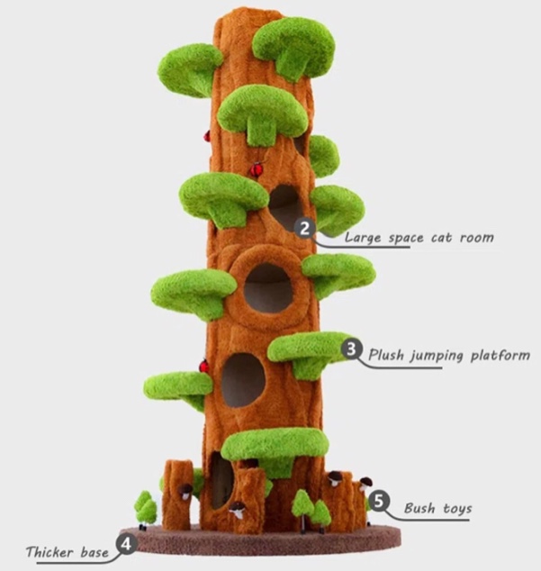 91" Elizha Solid Wood Large Cat Tree Tower Condo