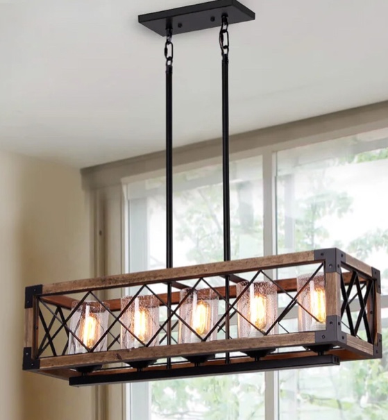 5 - Light Brown Kitchen Island Pendant Chandelier with Glass Shade