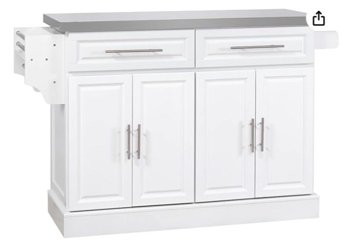Rolling Kitchen Island With Storage, Portable Kitchen Cart With Stainless Steel Top, 2 Drawers, Spice, Knife And Towel Rack And Cabinets